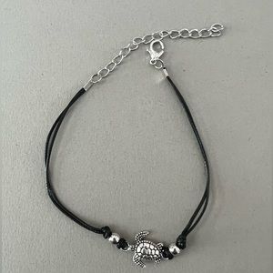 140 Beach Themed Anklet Black Cord with a Silver toned SeaTurtle Charm